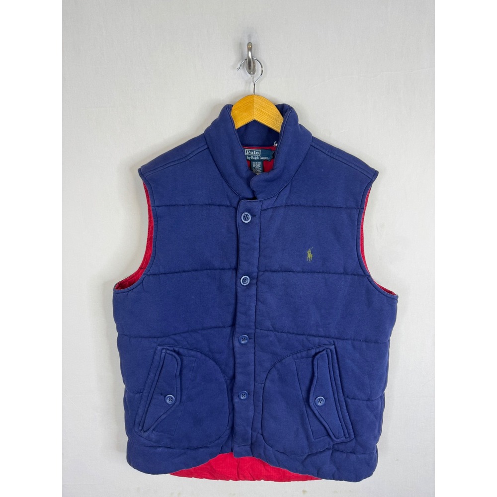 Vintage Polo Ralph Lauren Mens Puffer Vest‎ Navy Blue Red Quilted Jersey XL